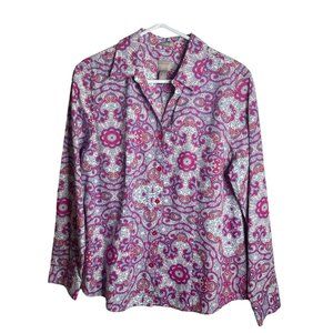 Chicos 2 Shirt Womens L Button Front Top Pink Paisley Long Sleeve Wrinkle Free